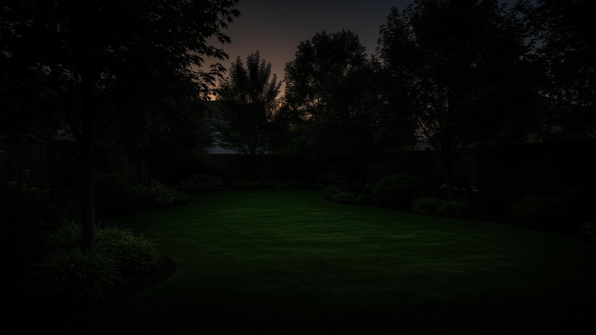 Twilight backyard lawn in Chatham-Kent